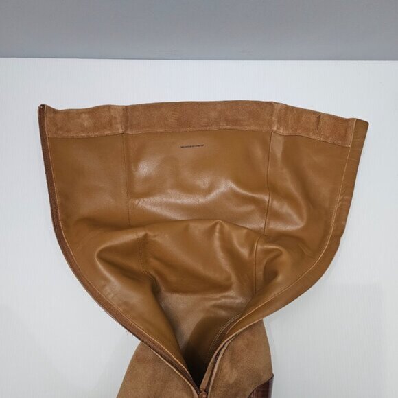 Vince Pilar Knee High Boot Women 9.5 WIDE CALF Amber Brown Suede Block Heel Fall - Picture 12 of 16